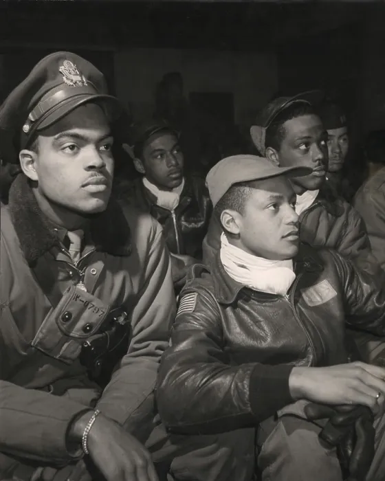 Framed Print : Tuskegee airmen of the 332nd Fighter Group attending a briefing in Ramitelli, Italy, March, 1945. Left to right: Robert W. Williams; (leather cap) William H Framed Print : Tuskegee airmen of the 332nd Fighter Group attending a briefing in Ramitelli, Italy, March, 1945. Left to right: Robert W. Williams; (leather cap) William H