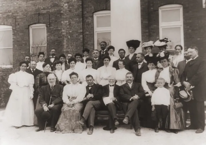 Framed Print : Tuskegee Institute faculty with their patron Andrew Carnegie at Tuskegee Alabama 1906. Seated in front row L to R R.C. Ogden Mrs. Booker T. Washington Booker T