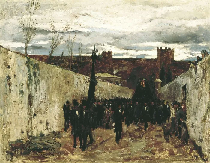 Framed Print : TUSQUETS i MAIGNON, Ramon (1838-1904). Burial of painter Mariano Fortuny. 1874. Oil on canvas. SPAIN. Barcelona. National Art Museum of Catalonia