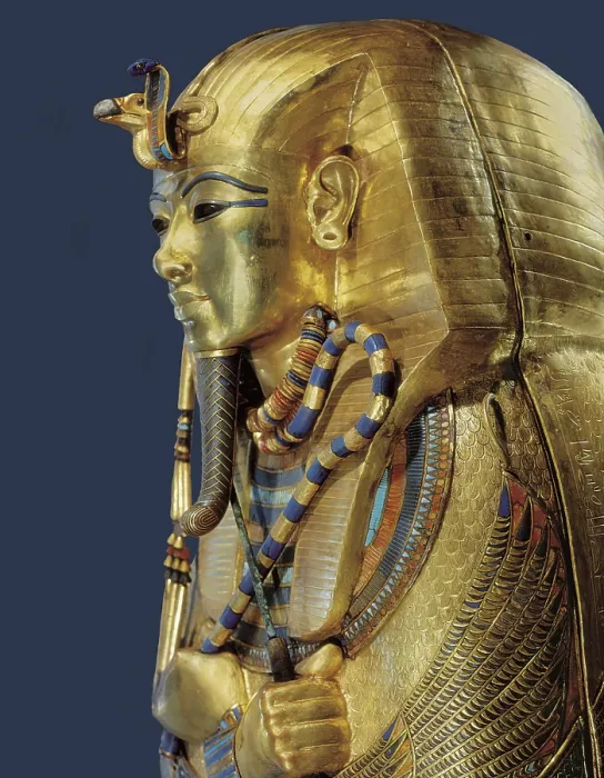 Framed Print : Tutankhamun's second sarcophagus. 1333 BC. Detail. Wood with sheet gold inlaid with semi-precious stones and glazed paste