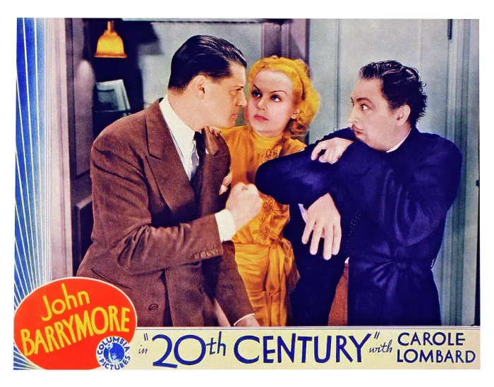Framed Print : TWENTIETH CENTURY, US lobbycard, from left, Ralph Forbes, Carole Lombard, John Barrymore, 1934