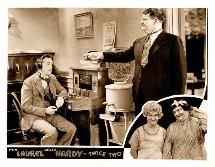 Framed Print : TWICE TWO, lobbycard, Stan Laurel (left, front and back), Oliver Hardy (right, front and back), 1933 Framed Print : TWICE TWO, lobbycard, Stan Laurel (left, front and back), Oliver Hardy (right, front and back), 1933