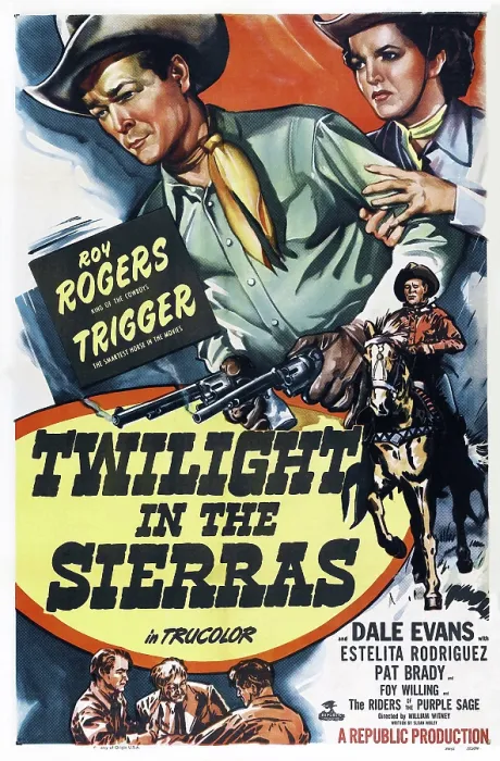 Framed Print : TWILIGHT IN THE SIERRAS, US poster, top from left: Roy Rogers, Dale Evans, bottom right: Trigger the horse with Roy riding him, 1950