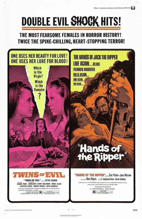 Framed Print : TWINS OF EVIL, HANDS OF THE RIPPER, US poster, 1971 Framed Print : TWINS OF EVIL, HANDS OF THE RIPPER, US poster, 1971