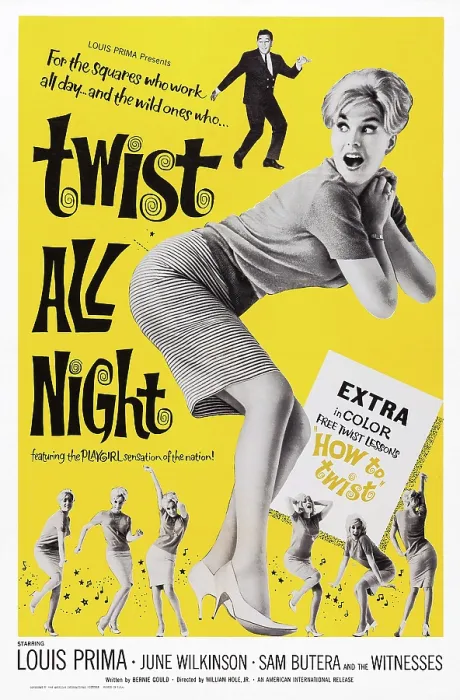 Framed Print : TWIST ALL NIGHT, (aka THE CONTINENTAL TWIST), US poster, from top: Louis Prima, June Wilkinson, 1961