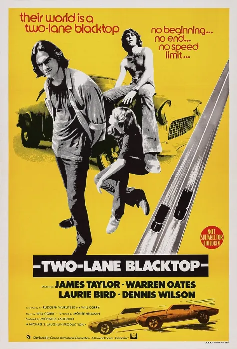 Framed Print : TWO-LANE BLACKTOP, US poster art, from left: James Taylor, Laurie Bird, Dennis Wilson, 1971