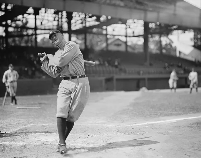 Framed Print : Ty Cobb in a 1913 batting photo taken in Washington, DC. (BSLOC_2018_3_144)
