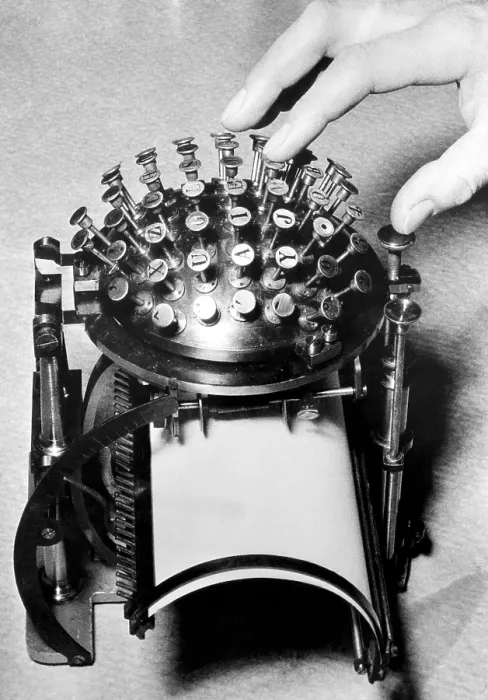 Framed Print : A typewriter designed to conserve the metal needed for the war effort during World War II, c. 1940s.. Courtesy: CSU Archives  /  Everett Collection
