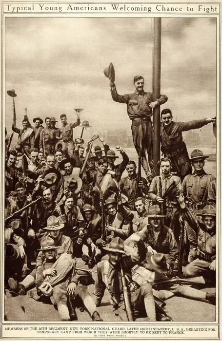 Framed Print : Typical Young Americans Welcoming Chance to Fight; American troops from the 69th regiment of the New York National Guard prior to embarking for France and combat Framed Print : Typical Young Americans Welcoming Chance to Fight; American troops from the 69th regiment of the New York National Guard prior to embarking for France and combat