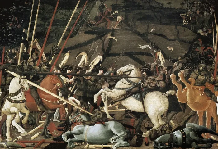 Framed Print : UCCELLO, Paolo di Dono, also called Paolo (1393-1475). The Battle of San Romano in 1432. ca. 1435. Detail