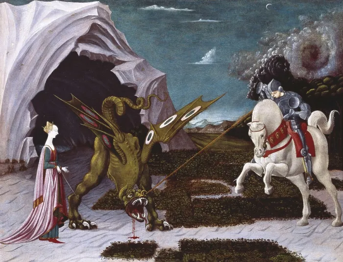 Framed Print : UCCELLO, Paolo di Dono, also called Paolo (1393-1475). Saint George and the Dragon. ca. 1456. Renaissance art. Quattrocento. Oil on canvas. UNITED KINGDOM. London
