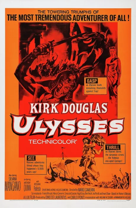Framed Print : ULYSSES, Kirk Douglas on poster art, 1954