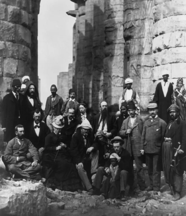 Framed Print : Ulysses S. Grant, with his entourage at an ancient Egyptian temple, during his post-presidential, 2 year and 4 month, world tour from May 1877 to Sept 1879
