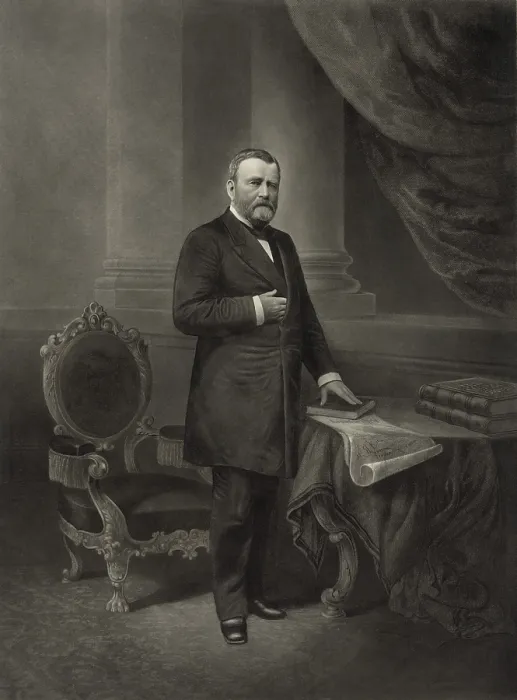 Framed Print : Ulysses S. Grant in full length portrait engraving based on a photograph by Anderson. It was published shortly after the former presidents death in July 1885 (BSLOC_2018_10_84)