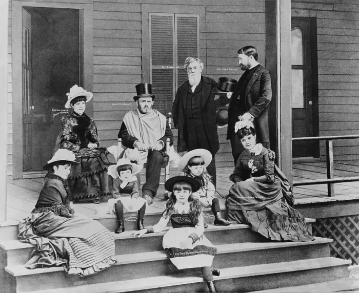 Framed Print : Ulysses S. Grant, with members of his family, and Dr. John H. Douglas on porch of the house at Mount McGregor, New York. June 19, 1885 (BSLOC_2018_10_130)
