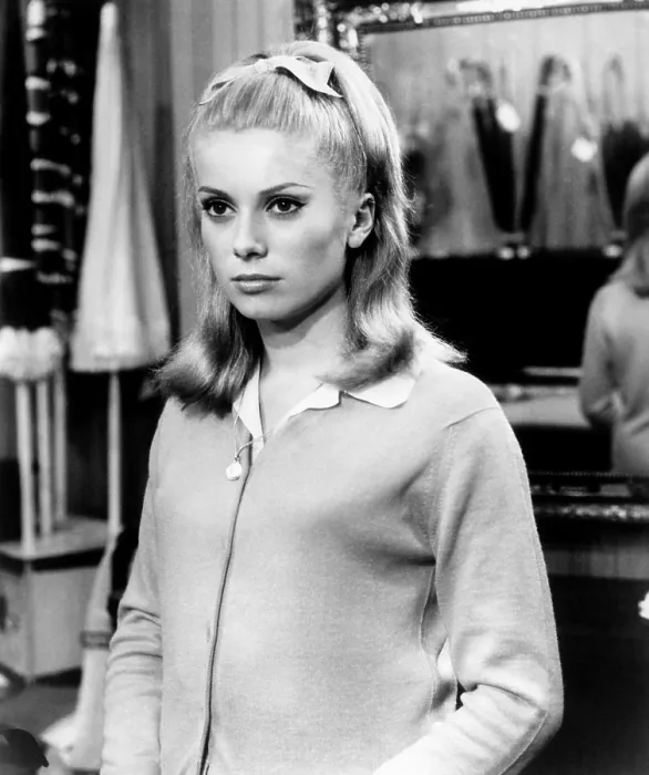 Framed Print : THE UMBRELLAS OF CHERBOURG, (aka LES PARAPLUIES DE CHERBOURG), Catherine Deneuve, 1964