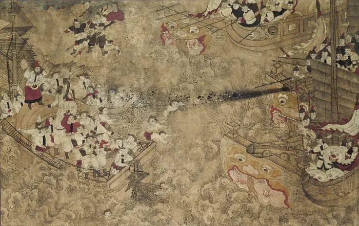 Framed Print : Two Unarmed Dutch Ships Attacked by Three Chinese with Guns, by Anonymous Chinese artist, c. 1750-1800, ink on paper (BSLOC_2016_2_229) Framed Print : Two Unarmed Dutch Ships Attacked by Three Chinese with Guns, by Anonymous Chinese artist, c. 1750-1800, ink on paper (BSLOC_2016_2_229)