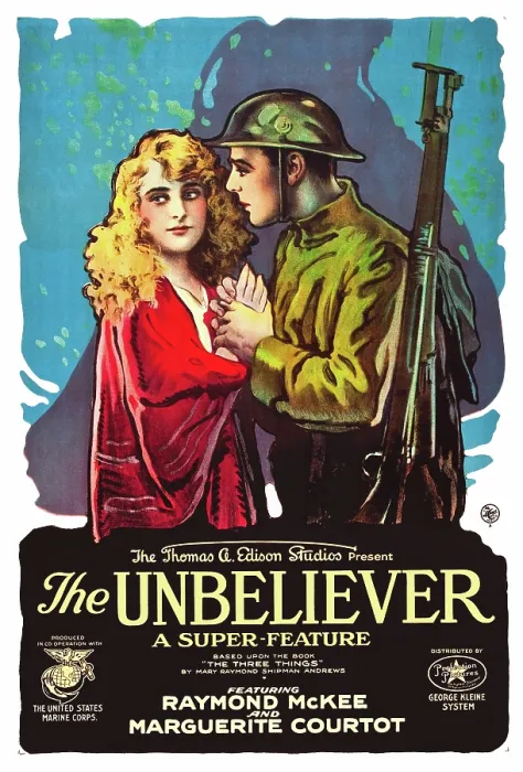 Framed Print : THE UNBELIEVER, l-r: Marguerite Courtot, Raymond McKee on poster art, 1918 Framed Print : THE UNBELIEVER, l-r: Marguerite Courtot, Raymond McKee on poster art, 1918