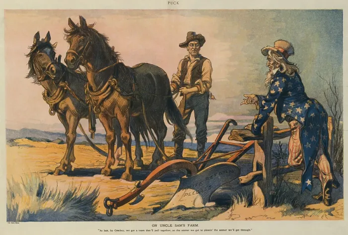 Framed Print : ON UNCLE SAMS FARM, by Udo Keppler, published in PUCK, Nov. 27, 1912