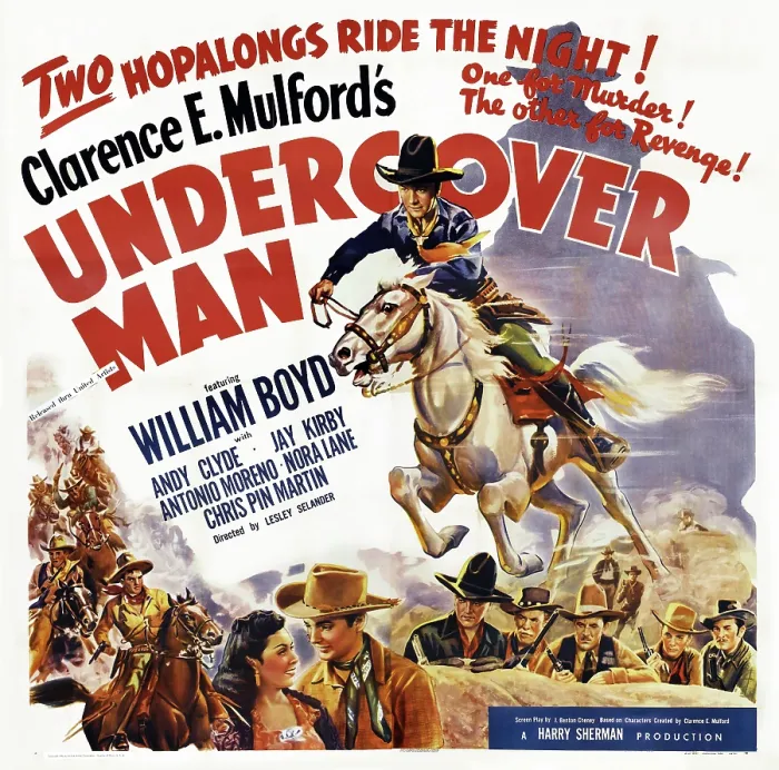 Framed Print : UNDERCOVER MAN, top: William Boyd, bottom l-r: Esther Estrella, Jay Kirby, William Boyd, Andy Clyde on poster art, 1942 Framed Print : UNDERCOVER MAN, top: William Boyd, bottom l-r: Esther Estrella, Jay Kirby, William Boyd, Andy Clyde on poster art, 1942
