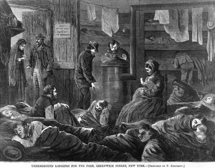 Framed Print : Underground lodgings for the poor on Greenwich Street, New York