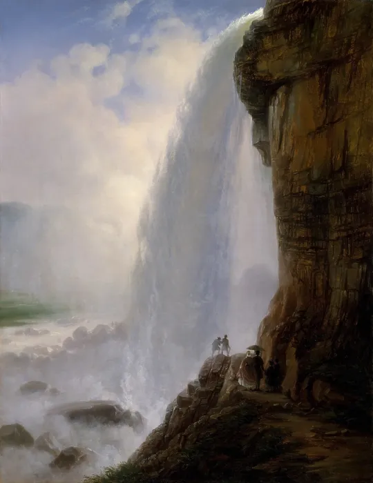 Framed Print : UNDERNEATH NIAGARA FALLS, by Ferdinand Richardt, 1862, American painting, oil on canvas