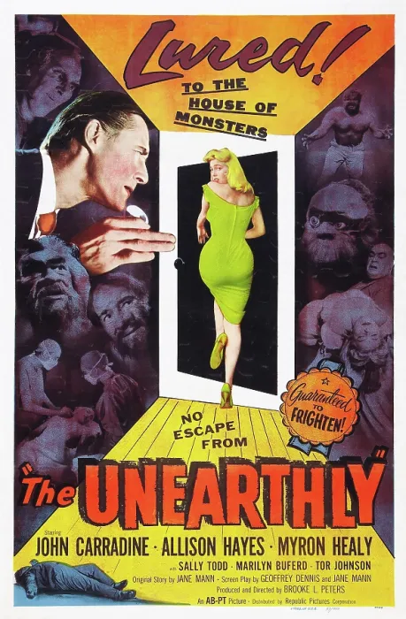 Framed Print : THE UNEARTHLY, top left: John Carradine, center: Allison Hayes, bottom right: Tor Johnson, 1957