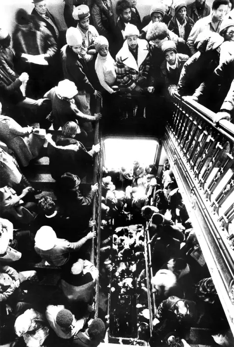 Framed Print : Unemployed standing in line for perspective public service jobs, City Hall, Chicago, IL, 01-21-75. Courtesy: CSU Archives  /  Everett Collection