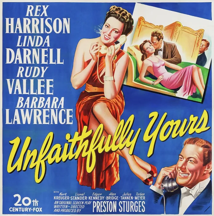 Framed Print : UNFAITHFULLY YOURS, US poster, with phones from left: Linda Darnell, Rex Harrison, in box from left: Linda Darnell, Rex Harrison, Rudy Vallee, 1948 Framed Print : UNFAITHFULLY YOURS, US poster, with phones from left: Linda Darnell, Rex Harrison, in box from left: Linda Darnell, Rex Harrison, Rudy Vallee, 1948