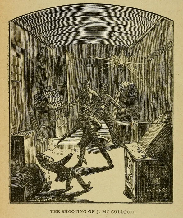 Framed Print : Unidentified masked robbers, suspected to be the James gang, robbed a passenger train at Winston, Missouri on July 15, 1881