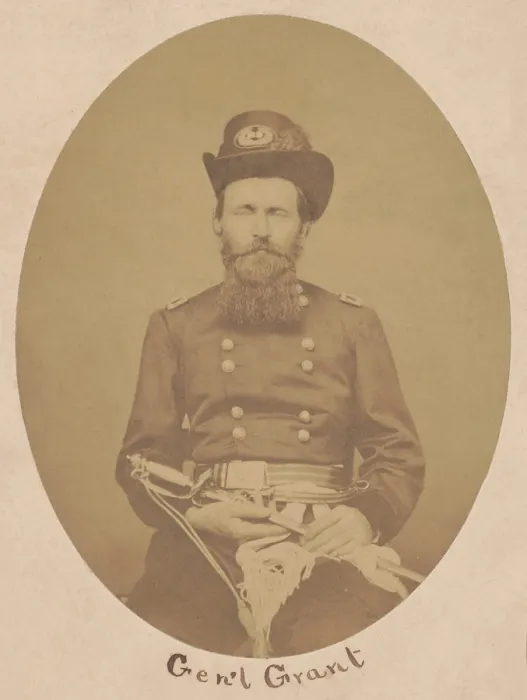 Framed Print : Union Brigadier General Ulysses Grant in portrait taken in Cairo, Illinois at the beginning of the US Civil War. He has a square cut beard, below his closer cut chin beard