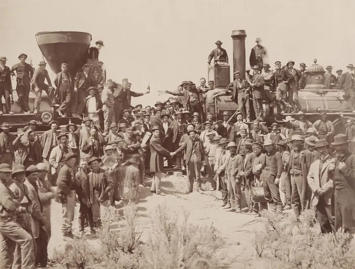 Framed Print : Union and Central Pacific Railroads joined their rails at Promontory Summit, Utah Territory on May 10, 1869. Andrew J