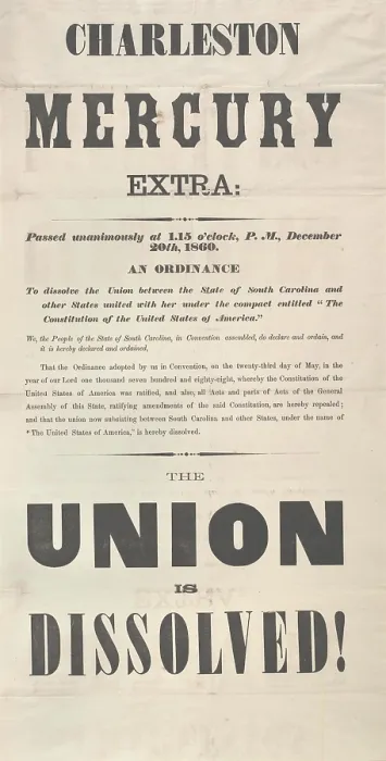 Framed Print : THE UNION IS DISSOLVED! Broadside notice from the Charleston Mercury newspaper, announcing the secession of South Carolina from the United States, December 20, 1860