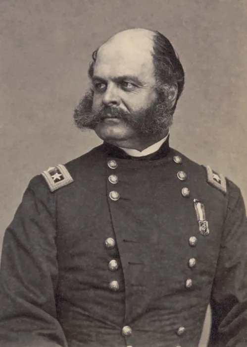 Framed Print : Union Major General Ambrose E. Burnside c. 1862. His distinctive facial hair is the source of the word, sideburns Framed Print : Union Major General Ambrose E. Burnside c. 1862. His distinctive facial hair is the source of the word, sideburns