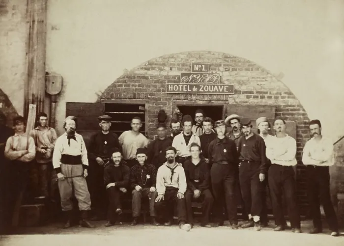 Framed Print : Union POWs in front of Casement No. 2, at Castle Pinckney in Charleston Harbor, SC, August 1861. They have named their quarters, Hotel de Zouave Framed Print : Union POWs in front of Casement No. 2, at Castle Pinckney in Charleston Harbor, SC, August 1861. They have named their quarters, Hotel de Zouave