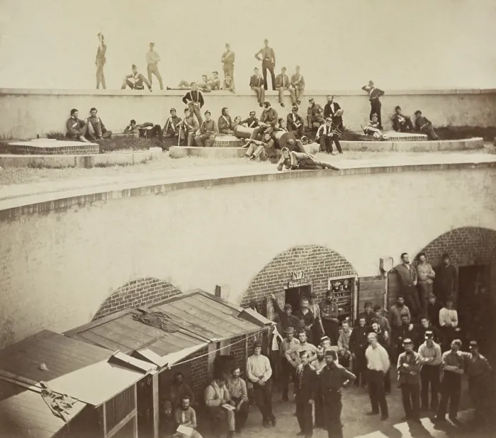 Framed Print : Union POWs in the courtyard of Castle Pinckney in Charleston Harbor, SC, August 1861 Framed Print : Union POWs in the courtyard of Castle Pinckney in Charleston Harbor, SC, August 1861