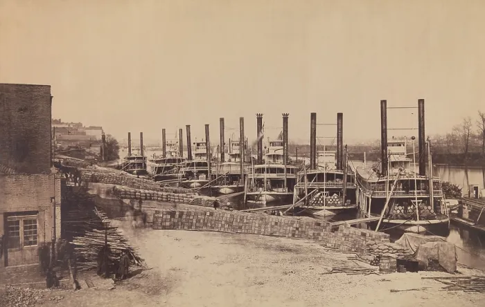 Framed Print : Union steamships along the wharf at Nashville, Tennessee, before Battle of Murfreesboro, on Dec. 28, 1862 Framed Print : Union steamships along the wharf at Nashville, Tennessee, before Battle of Murfreesboro, on Dec. 28, 1862