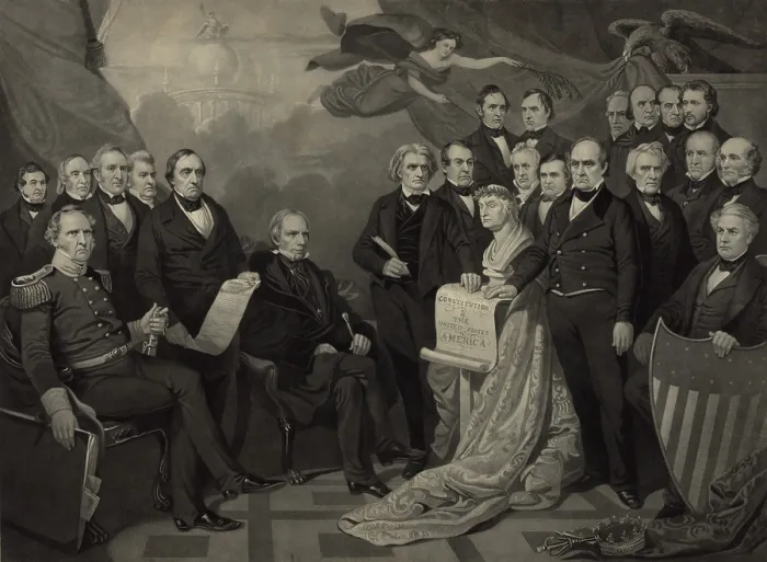 Framed Print : UNION, a symbolic commemoration of the Compromise of 1850, to preserve the Union Framed Print : UNION, a symbolic commemoration of the Compromise of 1850, to preserve the Union