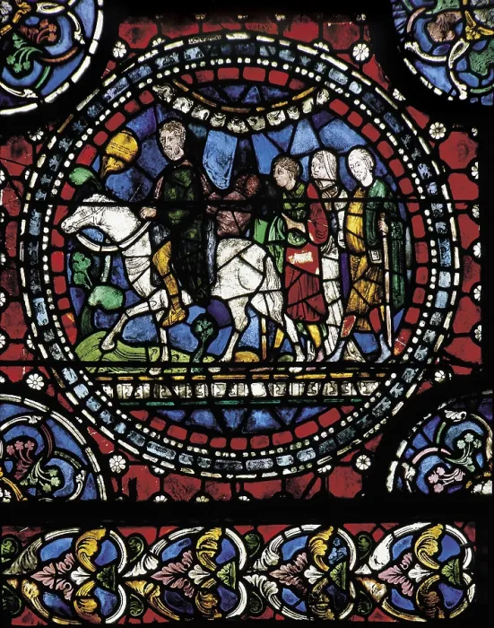Framed Print : UNITED KINGDOM. ENGLAND. Canterbury. Cathedral. Pilgrims going to Canterbury, 1280. English school. Gothic art. Glass window Framed Print : UNITED KINGDOM. ENGLAND. Canterbury. Cathedral. Pilgrims going to Canterbury, 1280. English school. Gothic art. Glass window
