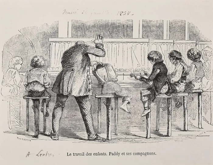 Framed Print : UNITED KINGDOM. ENGLAND. Industrial Revolution. Children using machines in a textile factory. Engraving. AISA / Everett Collection**US SALES ONLY**