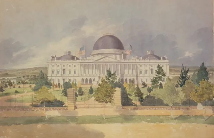 Framed Print : United States Capitol Building in 1828. Watercolor painting of east from by American artist, John Rubens Smith