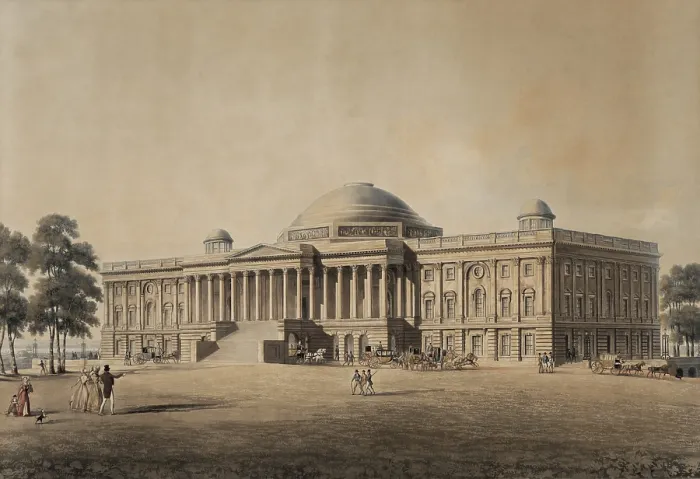 Framed Print : United States Capitol in Washington, DC, ca. 1825. Hand-colored aquatint and etching by Thomas Sutherland