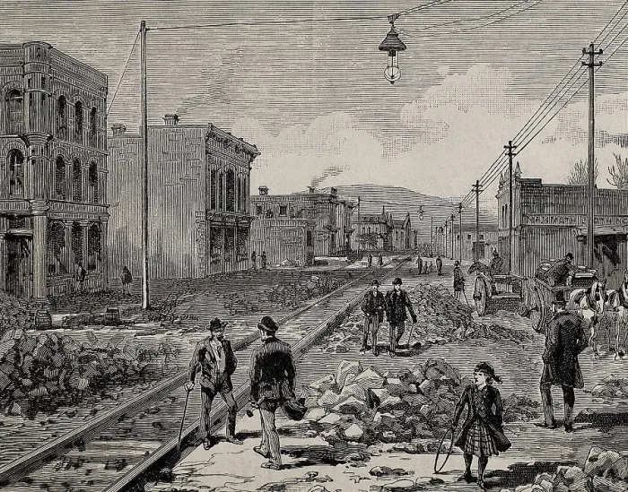 Framed Print : United States. Middlesborough. Development of the city: railway and buildings under construction, 1891. Engraving. AISA / Everett Collection**US SALES ONLY**