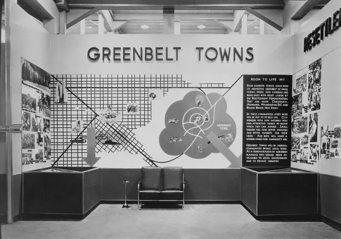 Framed Print : United States Resettlement Administration exhibit in Cleveland, Ohio, promoting construction of planned communities by relief labor during the early years of the New Deal