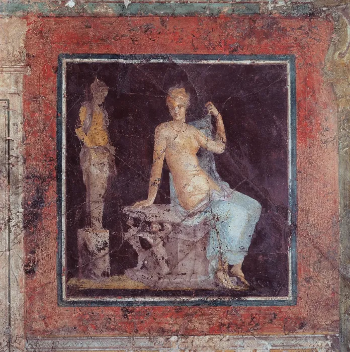 Framed Print : Unknown artist, A figure sitting near an herm, 25, 1st Century, mural, Italy, Lazio, Rome