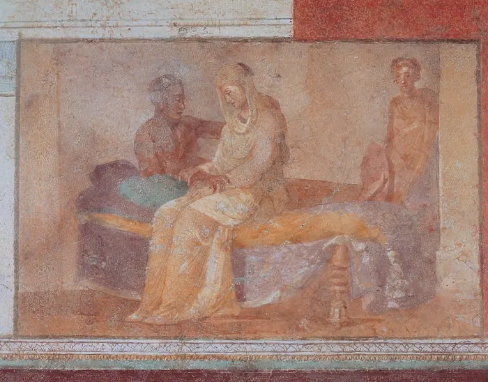 Framed Print : Unknown artist, Small picture depicting an erotic scene, 25, 1st Century, mural, Italy, Lazio, Rome