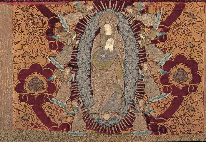 Framed Print : Unknown, Detail of tapestry with Madonna and angels, 17th Century, tapestry, Italy, Lombardy, Gandino, Bergamo, Santa Maria Assunta Basilica, Museum Framed Print : Unknown, Detail of tapestry with Madonna and angels, 17th Century, tapestry, Italy, Lombardy, Gandino, Bergamo, Santa Maria Assunta Basilica, Museum