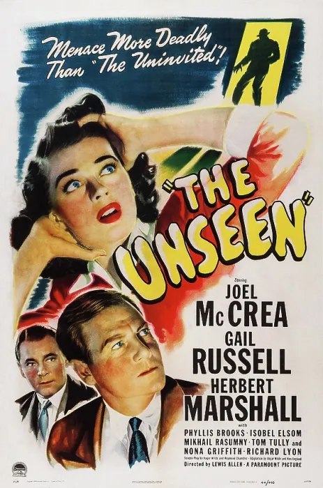 Framed Print : THE UNSEEN, US poster art, top: Gail Russell, bottom from left: Herbert Marshall, Joel McCrea, 1945