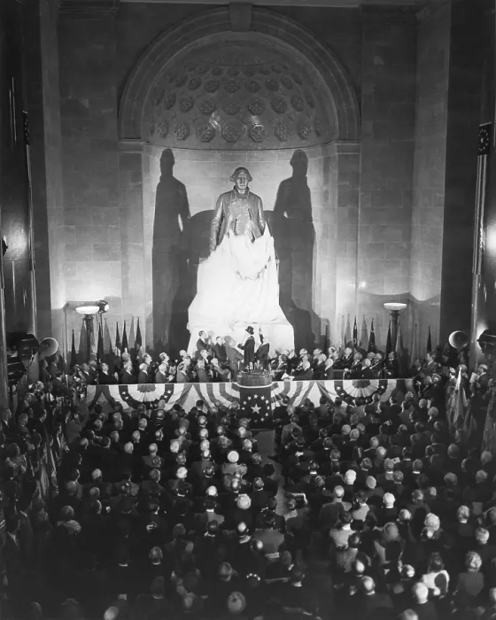 Framed Print : Unveiling of the George Washington Statue, at the National Masonic Memorial. President Harry Truman with Masons in Alexandria, Virginia. Feb. 22, 1950. - (BSLOC_2014_15_85)