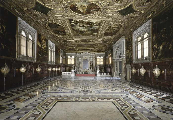 Framed Print : Upper Hall and Treasury, by Jacopo Robusti said Tintoretto, 1576, 16th century. - Italy, Veneto, Venice, Scuola Grande di San Rocco. Whole artwork view Framed Print : Upper Hall and Treasury, by Jacopo Robusti said Tintoretto, 1576, 16th century. - Italy, Veneto, Venice, Scuola Grande di San Rocco. Whole artwork view